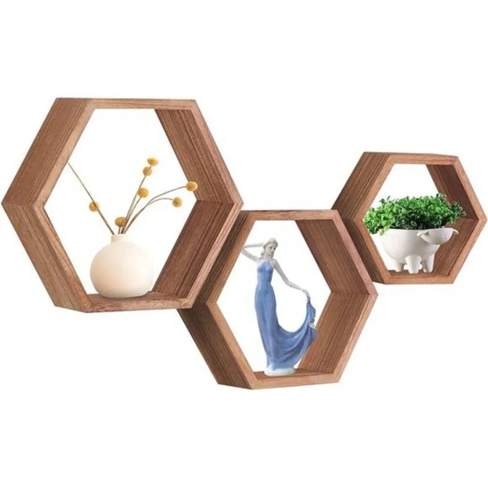 Floating Hexagon Shelves -Set of 3 for Living Room Bedroom Bathroom Office Decor